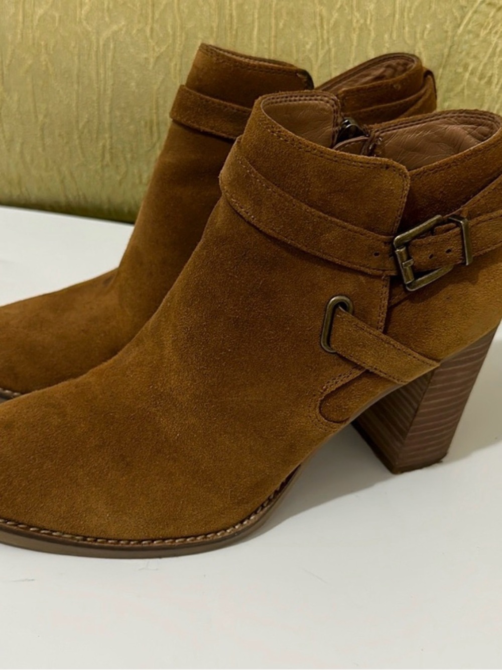 Franco Sarto Suede Ankle Bootie in Chestnut Brown